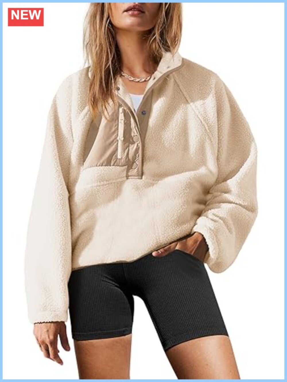 Sherpa Fleece Pullover Jacket Button Up Sweatshirt with Pockets